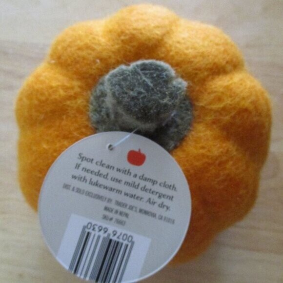NWT Trader Joe’s Handcrafted Felted Wool Orange Pumpkin NEW Fall 2025 - Picture 4 of 5